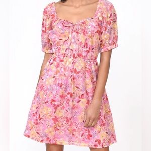 Greylin Mandela Puff Sleeve Burnout Chiffon Mini Dress